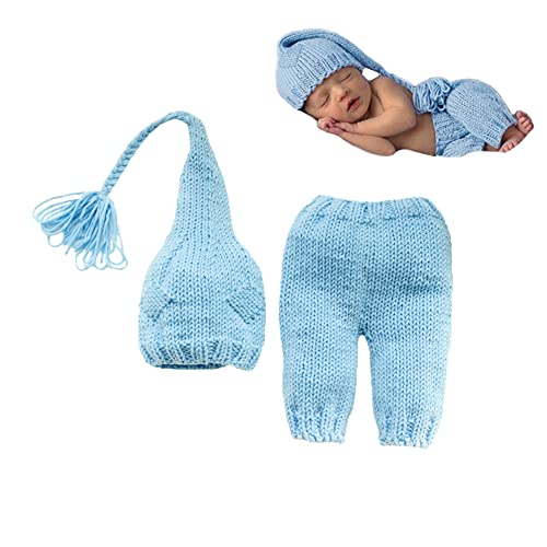 Image of CUTEBBPHOTO Newborn Infant Photography Outfits Boy Girl Baby Photo Shoot Crochet Costume Props Fashion Knit Set Hat Pants