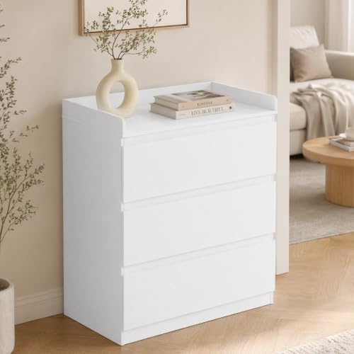 Songvas Cómoda, 3 Cajones, Ancho 70 cm, Cajonera Dormitorio Blanca, Cómoda de Habitación, para Dormitorio, Salón, Oficina y Recibidor, 70x40x80 cm (A x F x A)