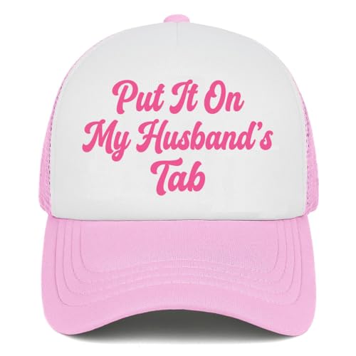 Put It On My Husbands Tab Trucker Hat for Women Hot Pink Funny Gag Baseball Caps for Men Girls