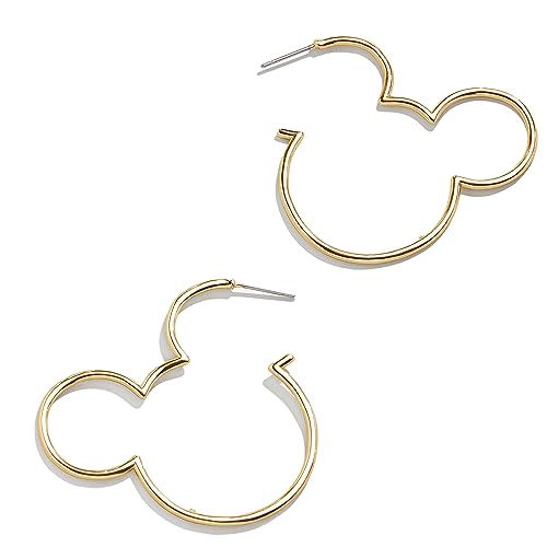 Disney Mickey Mouse Outline Gold-Plated Hoop Earrings - Simple Mickey Mouse Silhouette Hoop Earrings, Gold-Plated Earrings for Women, Disney Jewelry and Accessories, Women’s Fashion Jewelry