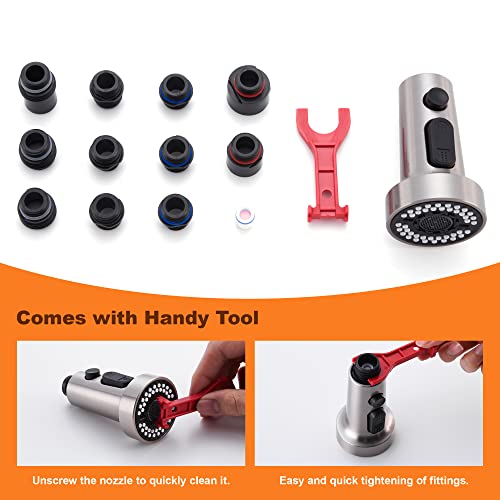 Tioriy Pull Down Spray Head Replacement - For Kitchen Faucet Sprayer Head With 15 Adapters thumb #6