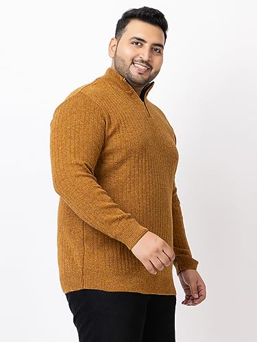 Image of Kvetoo Plus Size Men High Neck Zipper Full Sleeve Woolen Winter Sweater