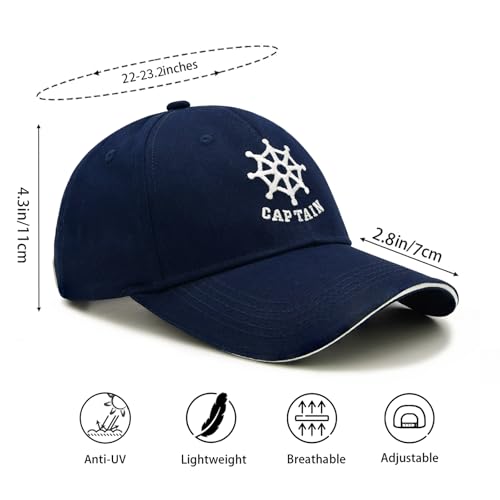 Image of Captain and First Mate Hat Set, Adjustable Matching Cotton Nautical Marine Sailor Baseball Caps, Boat Owner Gift