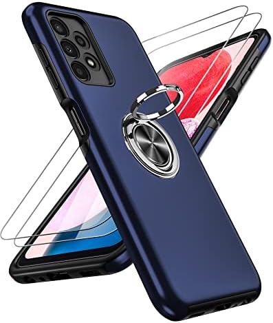 LeYi for Samsung Galaxy A13 4G Case and 2x Screen Protectors, Heavy Duty Protection Shockproof Cover with Built-in Ring Holder Lightweight Silicone Hybrid Phone Case for A13 4G Green