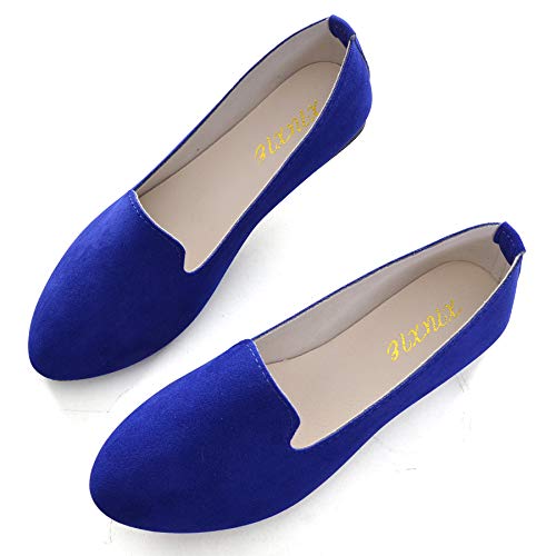 Hee grand Womens Ballet Flats Printed Slip On Round Toe Loafers Flat Shoes Womens Faux Suede Comfortable Closed Toe Driving Flats Sapphire 7.5