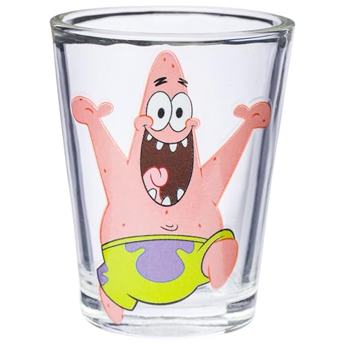 Image of Silver Buffalo SpongeBob SquarePants 4 Piece Mini Glass Set Featuring Patrick Star, SpongeBob SquarePants, Squidward, and Sandy Cheeks, 1.5 Ounces