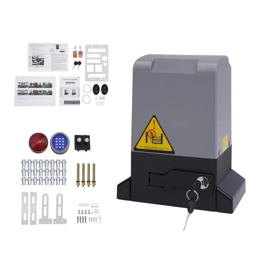Mqwdxzfes Azionamento automatico per cancello scorrevole da 750 W, fino a 1600 kg, apriporta elettrico scorrevole con luce di allarme, telecomando e tastiera wireless, porta da garage a infrarossi