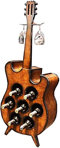Aerveal Wine Holder Decorative Wine Rack Guitar Multifunctional Wood Wine Cabinet, Can Hold 7 Bottles Of Red Wine And 2 Wine Glasses Storage #TOP15