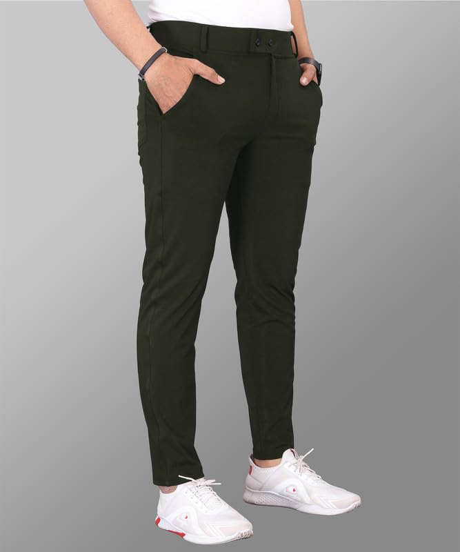 Image of COMBRAIDED Men's Slim Fit Stretchable Casual Trousers | Stylish Lycra Blend Pants for Office, Party