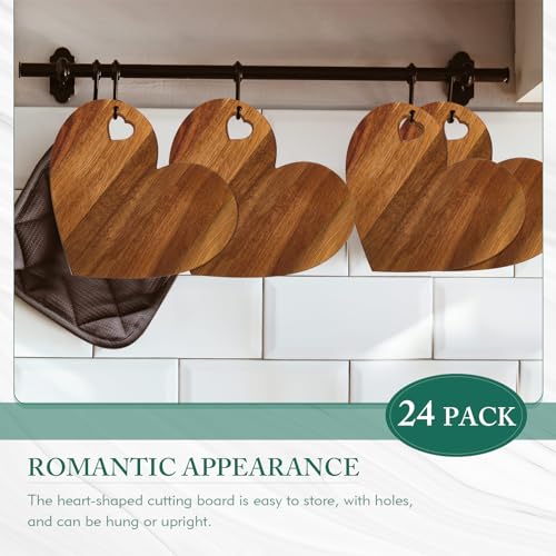 Patelai 24 Set Bridal Baby Shower Favor Heart Cheese Board with Knife, Wood Mini Charcuterie Board Thank You Gift Box for Guest Bridal Baby Shower Prize Wedding Valentines Birthday (Acacia Color)