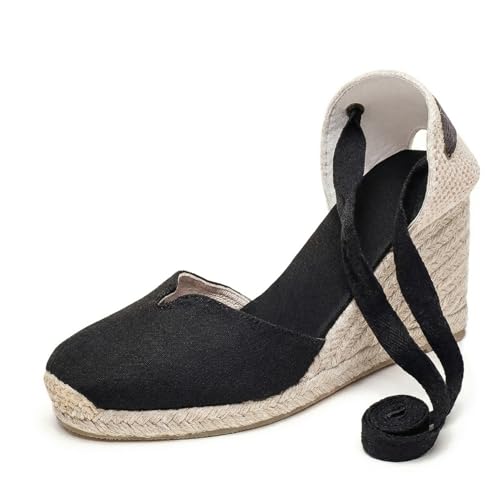 Image of Womens Espadrille Wedge Sandals Closed Toe Platform Lace Up Ankle Strap Slingback Summer Dress Shoes