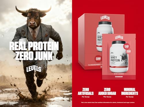 Image of Levels Grass Fed Whey Protein Powder, No Artificials, 24G of Protein, Strawberry, 12 Count