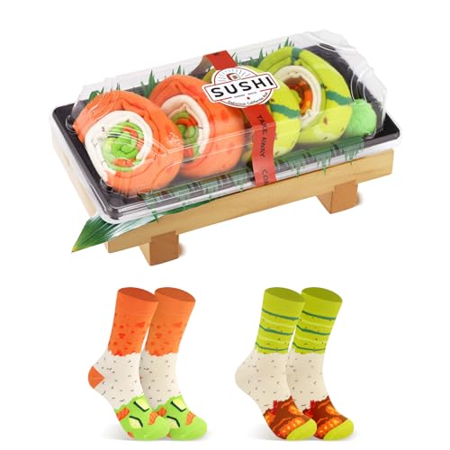 Lustige Socken in Sushi-Form Herren Papa Damen-Geschenke für Männer Lustig Witzige Verrückte Motiv Socken Japanische Geschenkideen Vatertagsgeschenk Ostern Weihnachten Geburtstagsgeschenk - 2 Paar