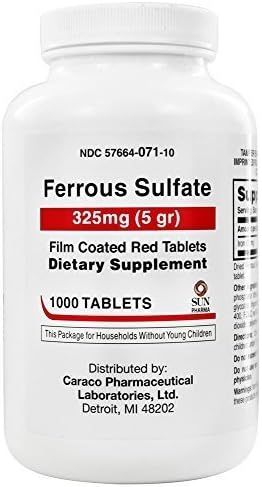UNITED RESEARCH LABS. Ferrous Sulfate 325 mg Film Coated Tablets, 1000 Count by UNITED RESEARCH LABS.
