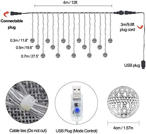YOLIGHT Moroccan Balls Curtain Lights 4m 96 LED Ramadan Decoration Icicle Lights with Remote, Moroccan Fairy Lights for Easter Christmas Wedding Party Home Room Bedroom (Warm White)