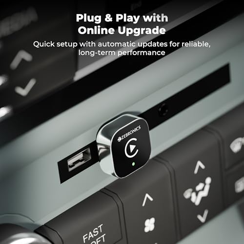 Image of Zebronics 2-in-1 Wireless CarPlay Adapter, Converts Wired Android Auto & CarPlay to Wireless, USB-A with Type-C Cable, BT v5.4, Wi-Fi 6, Fast Boot, Plug & Play (DriveCast 03)