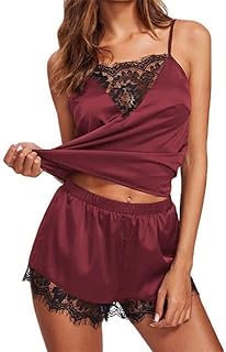 GuLiNiao – طقم بيجامة حريري دانتيل نسائي قطعتين (توب + شورت) | تصميم ناعم وأنيق للنوم والاسترخاء – قماش ساتان فخم ولمسة دانتيل جذابة