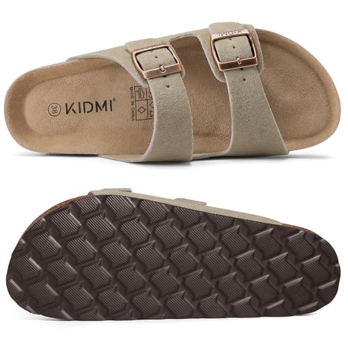 Image of KIDMI Unisex Summer Sandals Arch Support Cork Footbed Slide Sandals with Double Adjustable Buckle for Women Men