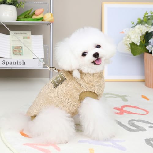 CareCooo Hundepullover für Kleine Hunde, Fleece Warm Hundekleidung mit D-Ring, Weihnachtspullover für Chihuahua und Dackel (Braun, S)