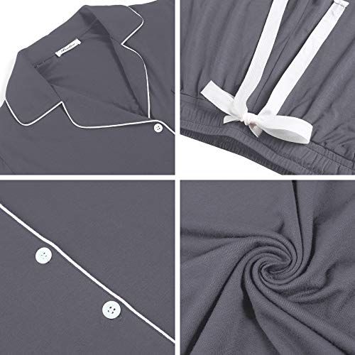 Image of Pjmlifecoco Women's Modal Pajama Set Short Sleeve Button Down Two Piece Soft Sleepwear with Shorts Loungewear S-XXL