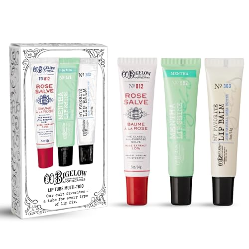 C.O. Bigelow Assorted Lip Balm Tubes Trio Rose Salve My Favorite Lip Balm & Mentha Shine Pack of 3 Lip Care Set 0.5 oz