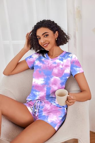 Image of Ekouaer Womens Pajama Sets Short Sleeve Pajamas for Women Sets Soft Lounge Sets Casual V Neck Sleepwear PJS