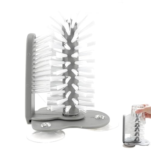 Cepillo de Limpieza de Cristal Cepillo para Lavar Vasos con Ventosa 360 ​​° Cepillo de Cristal de Doble Cara Arandela de Vidrio para Bar, Fregadero