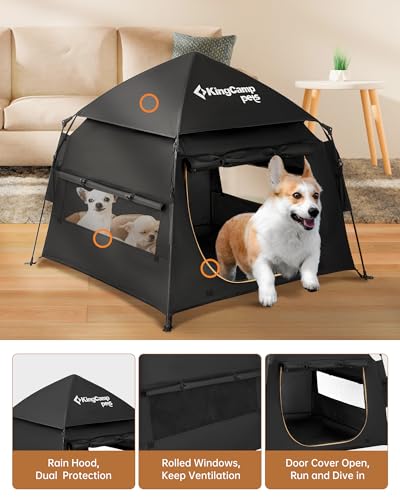 KingCamp Dog Tent, Large Portable Outdoor Indoor Dog House with 600D Oxford Fabric & Dual Layer for Medium Large Dogs, Jet Black - Image 5