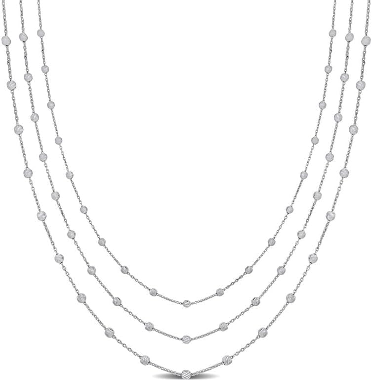 Women's 3-Strand Station Ball Necklace - Sterling Silver, Yellow Gold Flashed Plated, Rose Gold Flashed Plated, or Multi-Tone - Adjustable 16"+2" Extender