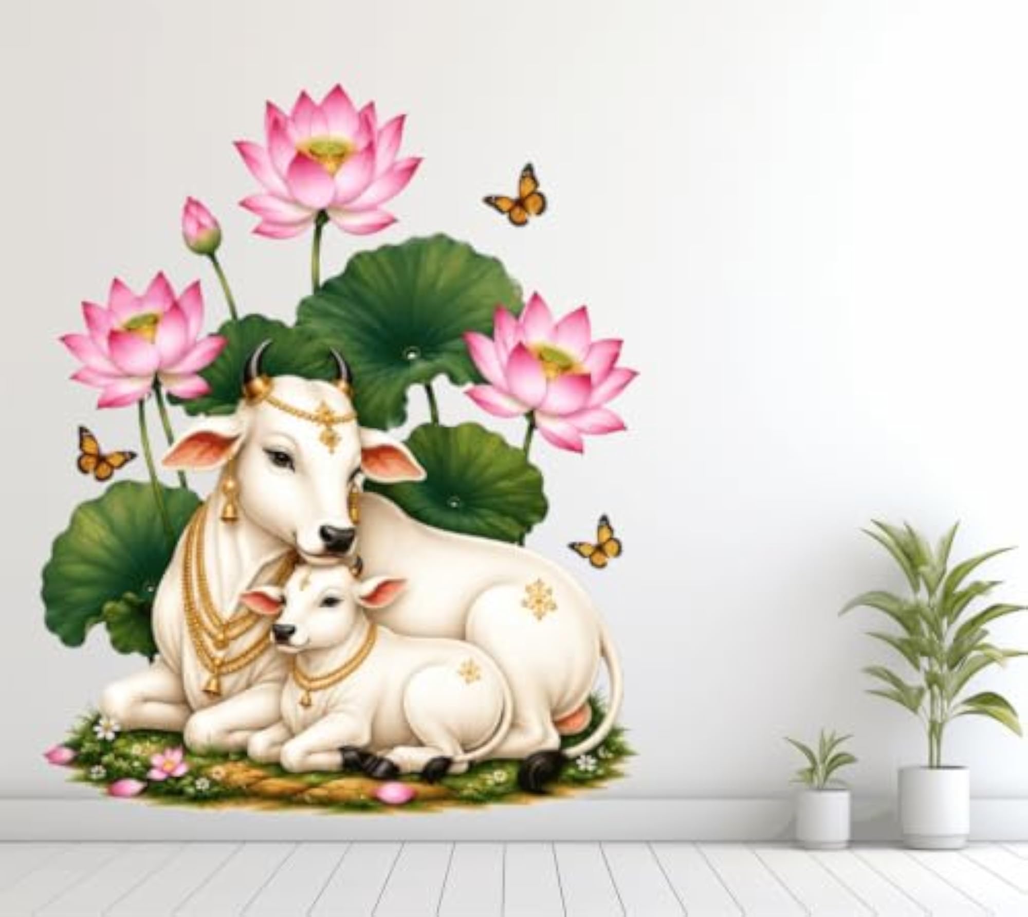 Gau MATA Cow & Calf Wall Sticker with Floral Tree Design