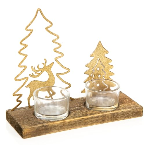 Logbuch-Verlag Kleines Teelichter Geschenk Weihnachten Gold mit Hirsch...