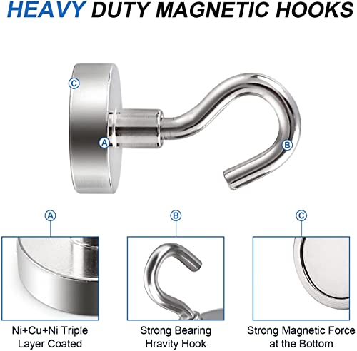 Image of LOVIMAG Magnetic Hooks, Cruise Essentials 2026, 12 Pack-30LBS | Heavy Duty Strong Magnet Hook for Cruise Cabin, Refrigerator Fridge, Ship, Classroom, Kitchen Grills, Silver