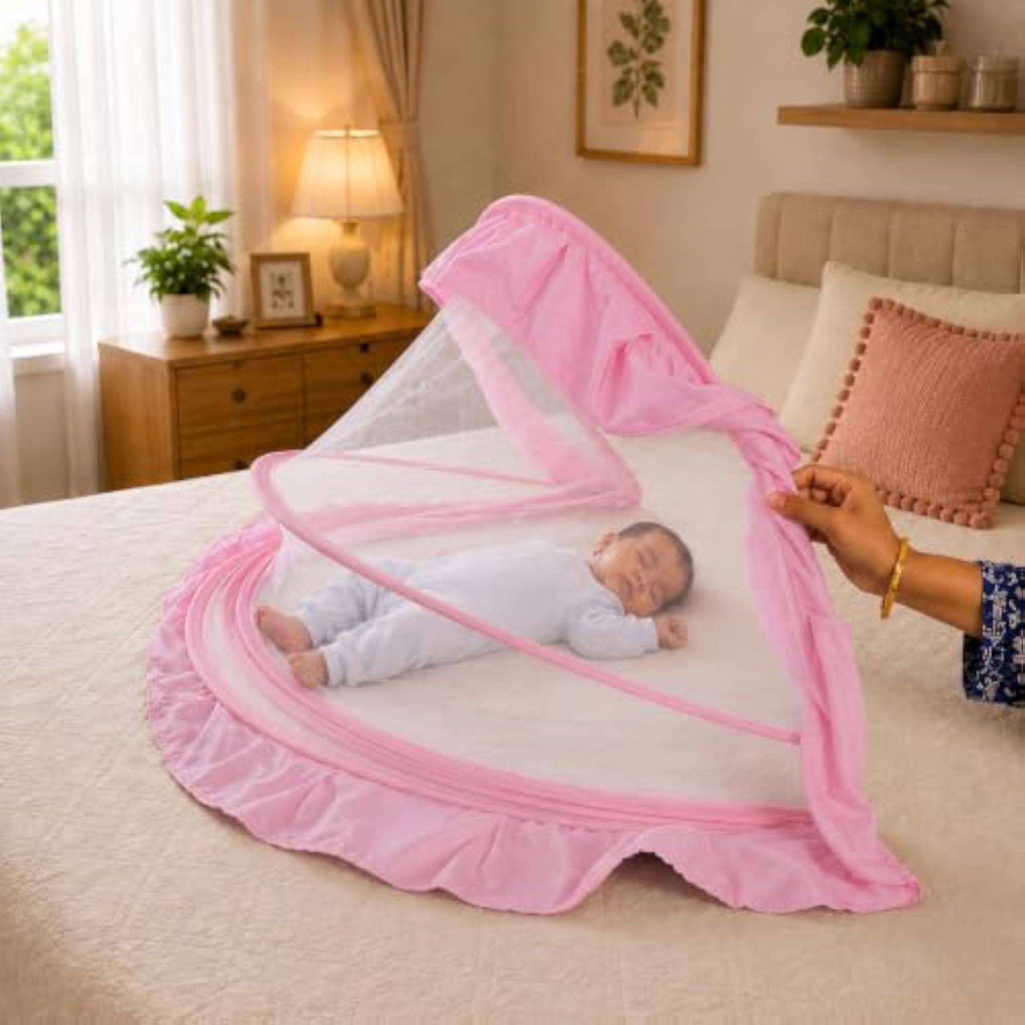 Baby Mosquito Net Tent with Premium HDPE Mesh, Light Pink