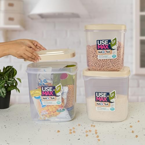 Image of Nayasa Use Max Container (5 Ltrs, 7.5 Ltrs, 10 Ltrs) BPA Free Food Grade Airtight Kitchen Storage Stackable Containers- Set Of 3, Beige
