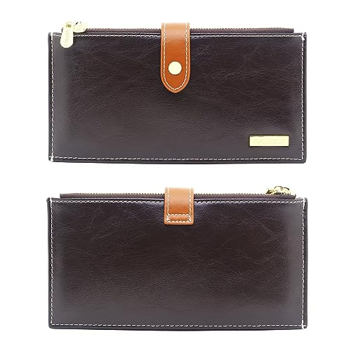 Image of ANDOILT Women's Genuine Leather Wallet RFID Blocking Credit Card Holder Zipper Purse Cell Phone Handbag