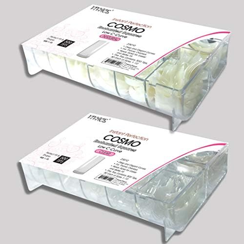 VIVACE 2PACK Natural/Clear Cosmo 500 Artificial Fake Nails (Total 1000 tips) 10Sizes With Clear Plastic Cases For Nail Salon Nail Shop (Cosmo)
