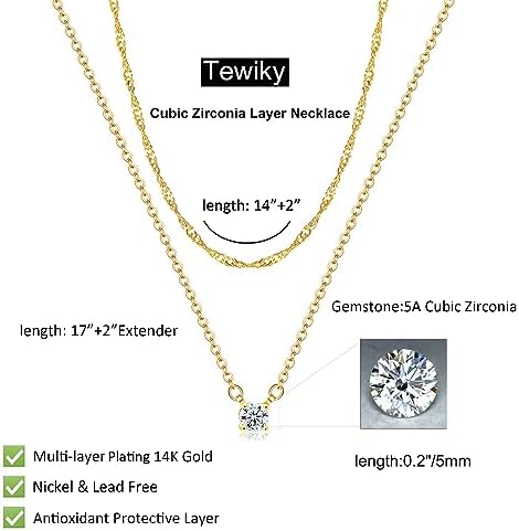 Tewiky Dainty Layered 14K Gold Plated Cubic Zirconia Necklace for Women — view 3