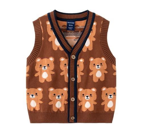 Toddler Baby Boys Girls Bear Cartoon Knitted Sweater Cardigan Vest V Neck Sleeveless Jacket Coats Little Kids Tops