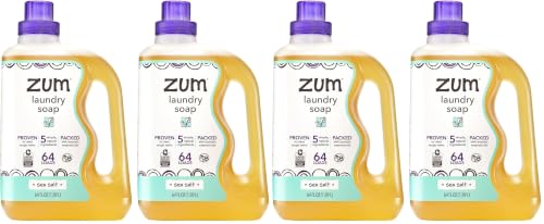 Image of Zum Indigo Wild Clean Laundry Soap - Plant-Based Liquid Laundry Soap - Contains Baking Soda, Essential Oils & Saponified Coconut Oil - Sea Salt Scent - 64 fl oz (Pack of 4)