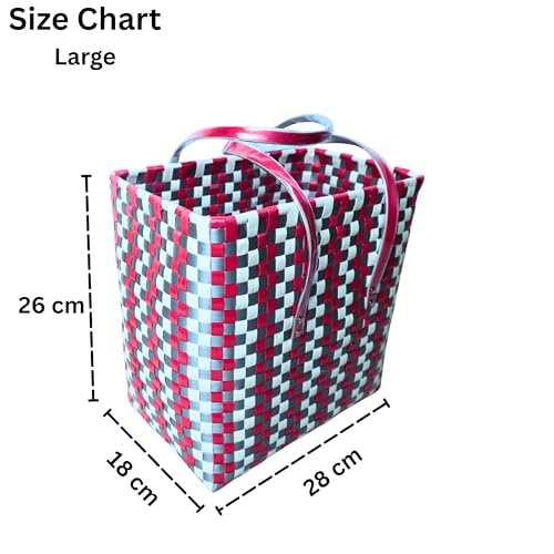 Image of Hand Made Multipurpose Plastic Basket with Lid | Eco-Friendly, Washable, Rust-Free Storage Basket for Kitchen, Picnic, Toys, Travel, Office | Lightweight basket (Grey with Red, L)