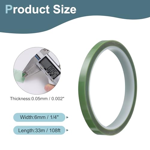 Image of HARFINGTON 2 Rolls High Temperature Masking Tape 1 /4 inch x108ft(6mmx33m) 0.05mm Thick PET Film Silicone Adhesive Heat Resistant Tapes for Heat Press Anodizing Circuit Board, Grass Green