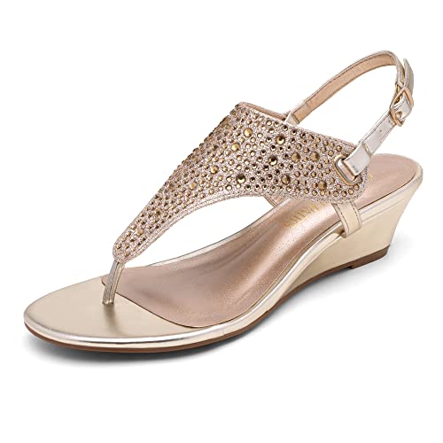 Image of DREAM PAIRS Women's Wedge Thong Sandals, Summer Rhinestone Dress Shoes for Wedding