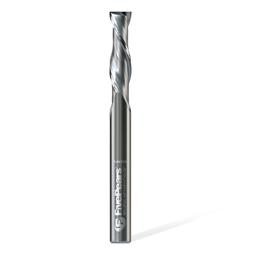 FivePears Down Cut Spiral Router Bit for CNC, 1/4 inch Cutting Diameter and 1 inch Cutting Length 1/4 inch Shank Carbide End Mill Router Bit for Wood