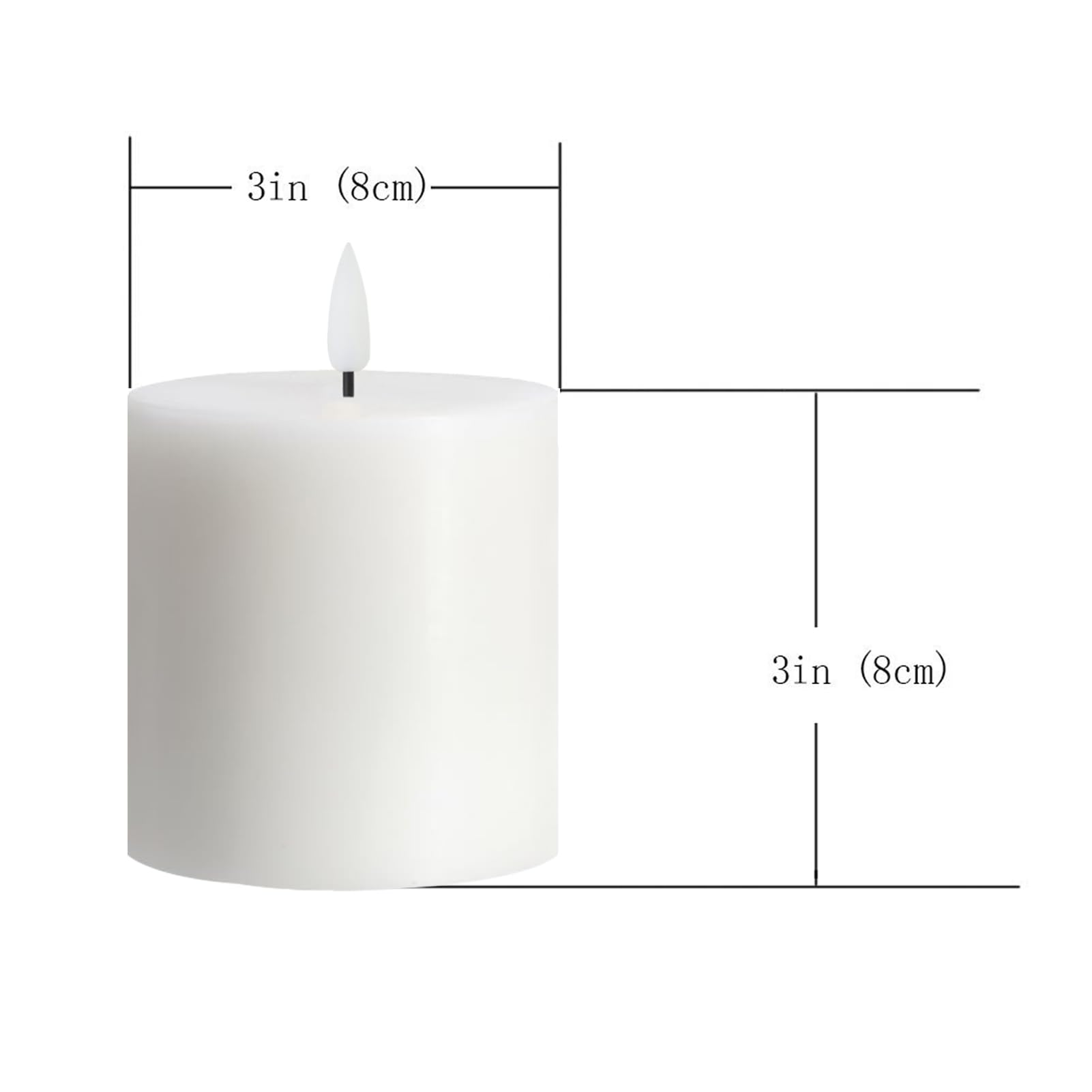 Only-us - Set di 3 candele bianche senza fiamma (7,6 x 7,6 cm) tremolanti LED a batteria con telecomando timer per camino, camera da letto, soggiorno, feste, piani