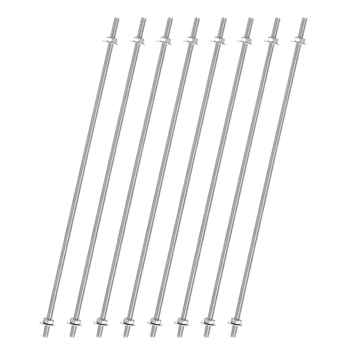 uxcell 8pcs 8/32 Inch M4 Threaded Rods with 40pcs Hex Nuts and Washers 18 Inch 201 Stainless Steel Full Threads Right-Hand Thread for Hangers, U-Bolts, Beaded Garden Stake Rods, Silver