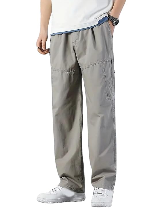 Image of Men Cargo Pants 100% Cotton | Relaxed Fit Utility Cargos for Men with 6 Pockets | Breathable Durable Fabric | Casual Streetwear Travel & Outdoor Pants