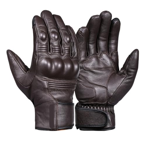 Guantes Moto Guantes de moto for hombre, resistentes al agua, de cuero, térmicos y cálidos, con pantalla táctil interior, for montar en bicicleta de montaña, invierno Guantes Moto Hombre(Brown,XXL)