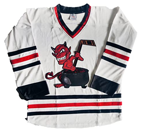 Devil with Cauldron Hockey Jerseys - Pro Jerseys; We Add Your Name and Number (White, Adult Large)