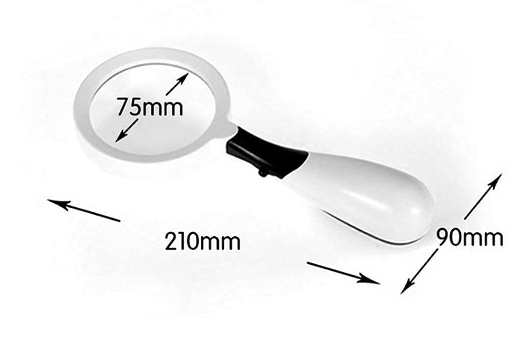 Lupas, Lupa de Mano con Luz, Lupa de Mano con Luz Led, Lectura y Mango Blanco, Material de Vidrio, 3 Espejos, 2X, 4X, 25X, Lupa de Mano Ligera
