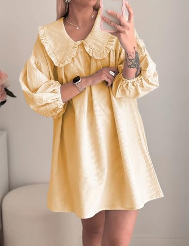 Image of Ynhonra Women's Gingham Mini Dress 3 /4 Puff Sleeve Babydoll Doll Collar